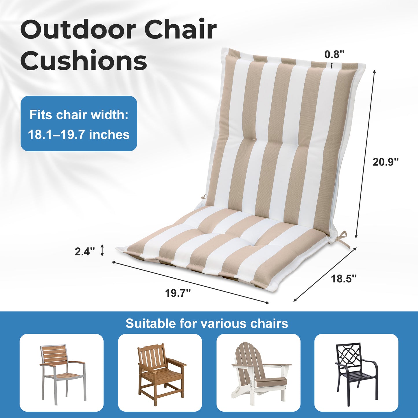 39x20x2.4 inch Outdoor Tufted Chair Cushions, Beige Stripe