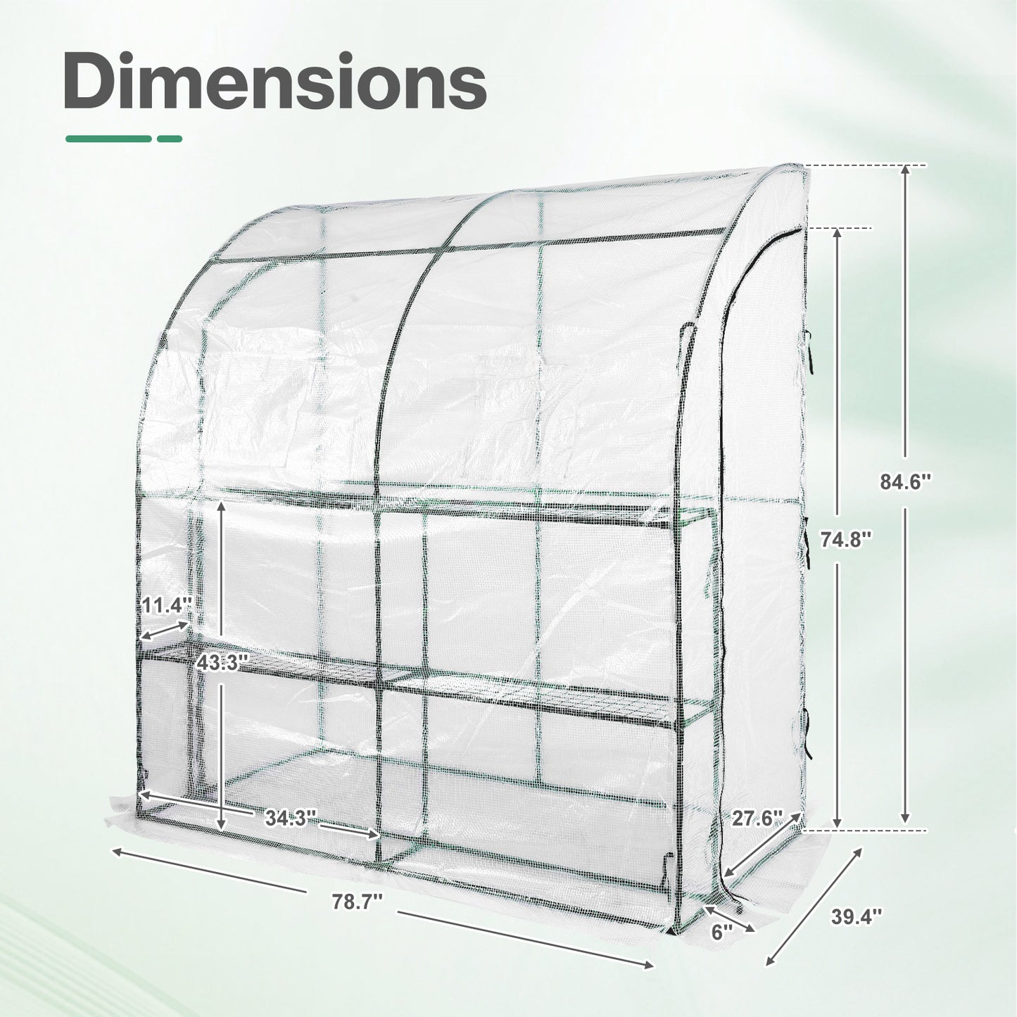 7x3x7 ft. Lean to Greenhouse for Outdoors, Portable Walk-in Greenhouse