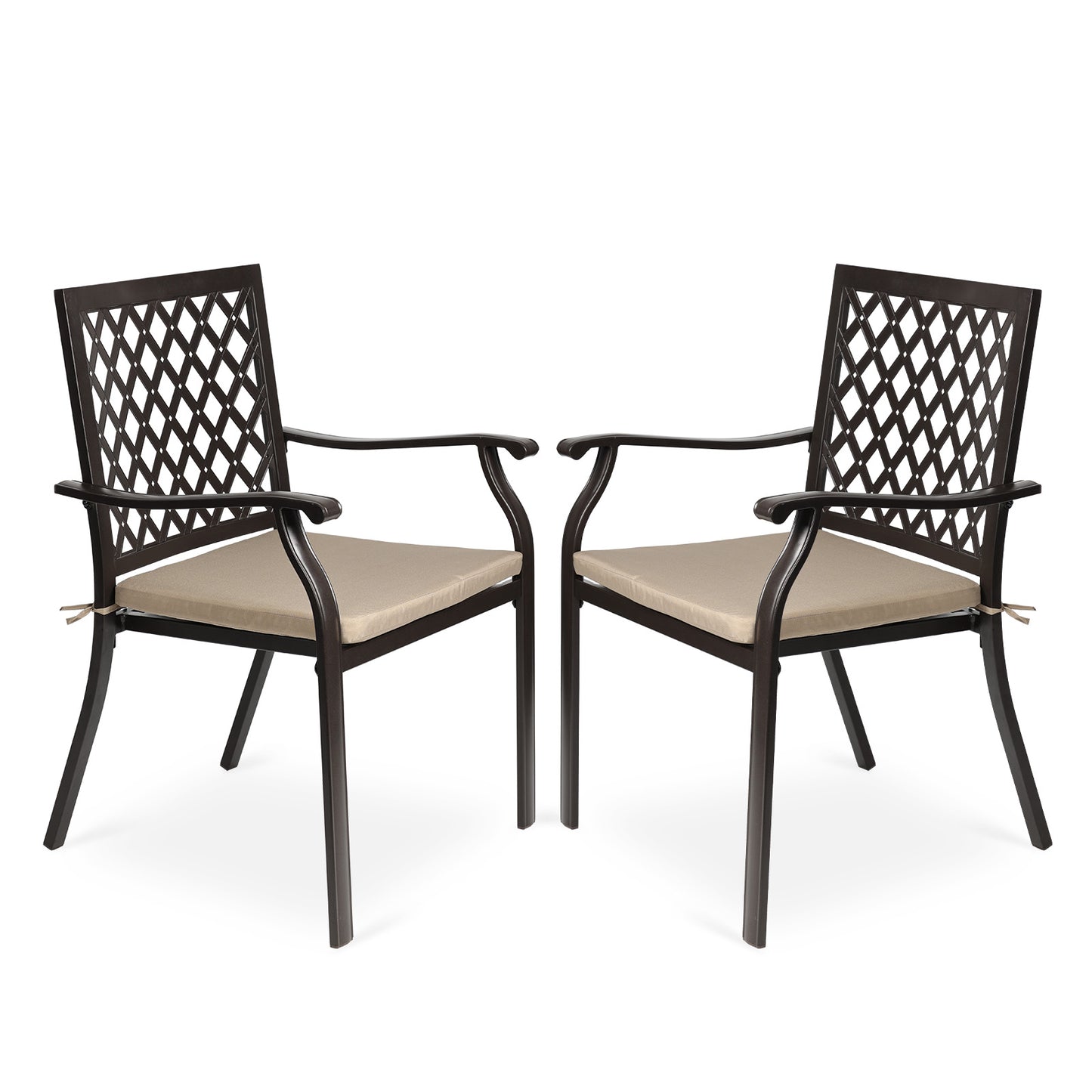 2-Piece Set Outdoor Patio Metal Dining Chairs with Seat Cushions
