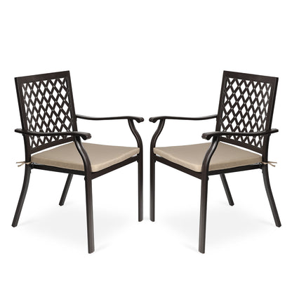 2-Piece Set Outdoor Patio Metal Dining Chairs with Seat Cushions