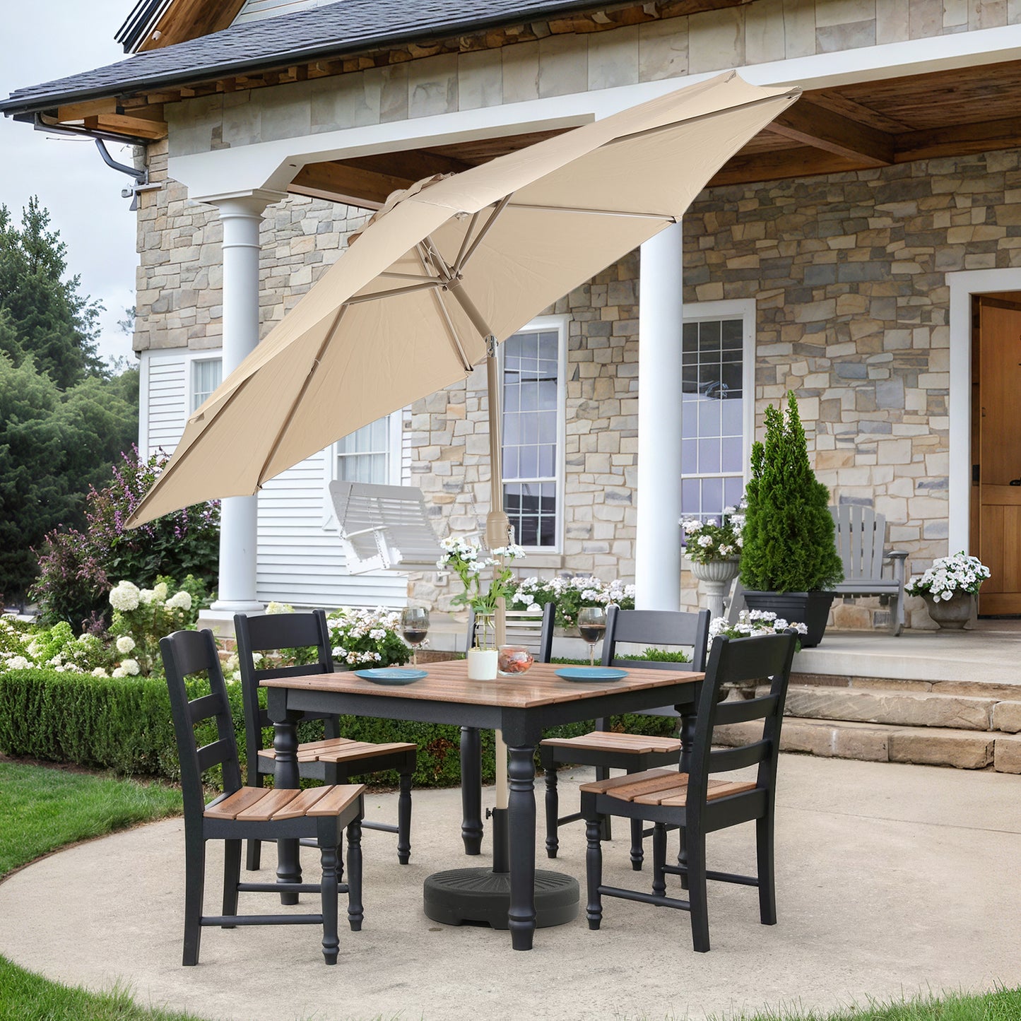 9 ft. Outdoor Patio Market Umbrella with 8 Sturdy Ribs, Push Button Tilt and Crank