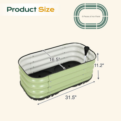 11" Tall Galvanized Raised Garden Bed, Self-Watering Planter Box - 31.5"x16.5"