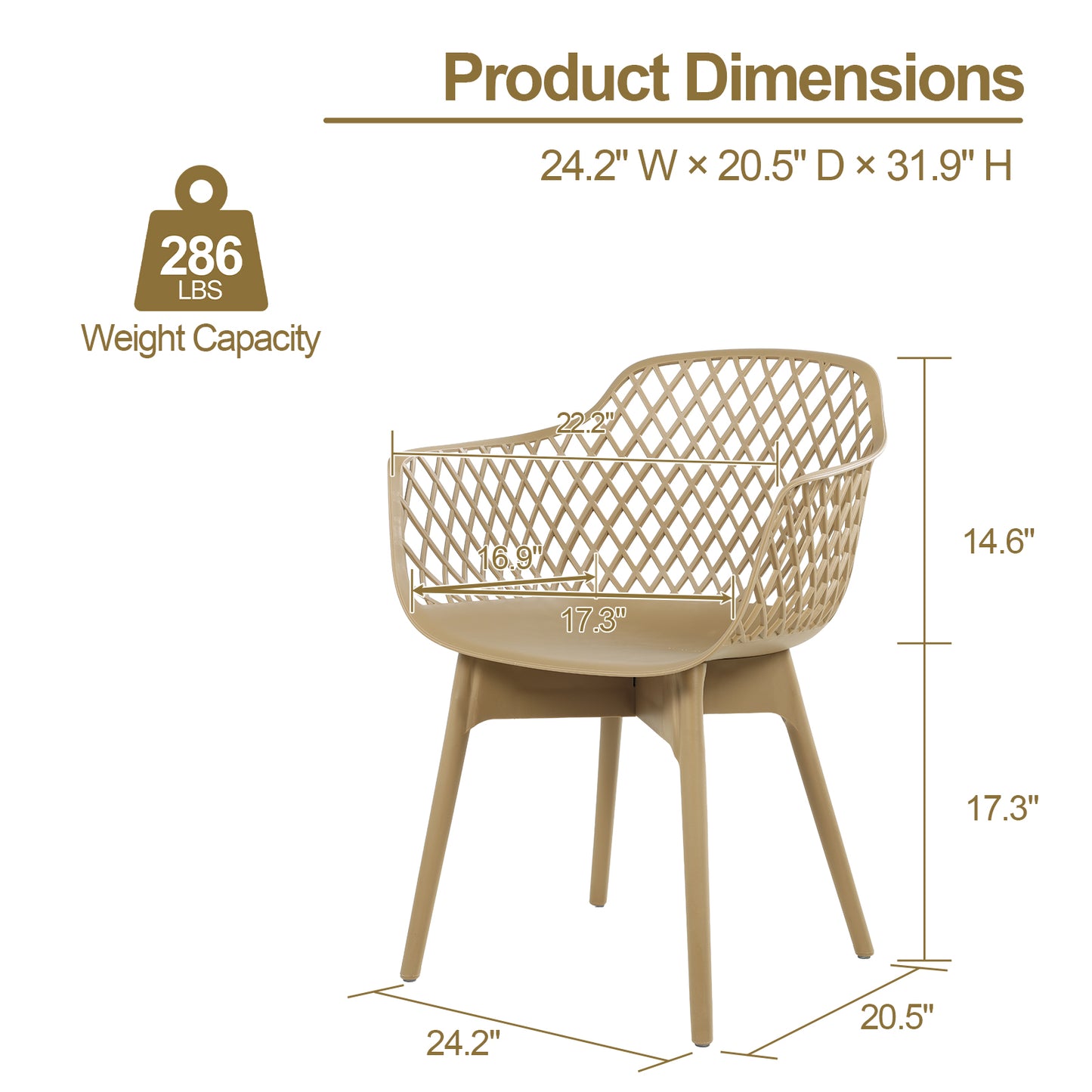 Modern Dining Chairs Set, Weather-Resistant Plastic Cafe Chairs