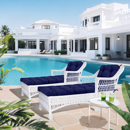 76"x22"x5.1" Polyester Tufted Chaise Lounge Cushion for Outdoor Wicker Chaise Lounge Use, 2 Packs - Dark Blue