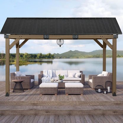 10'x12'/12'x14' Cedar Wood Hardtop Gazebo with Galvanized Steel Roof