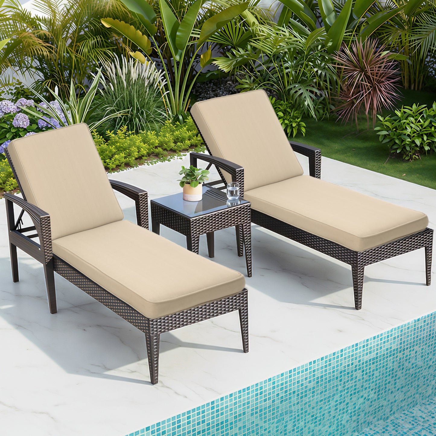 72x21x3 inch Patio Chaise Lounger Cushions Set of 2 - Brown