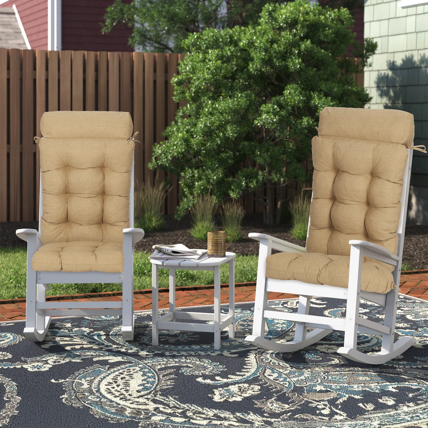 Tufted Outdoor High Back Rocking Chair Cushion Set of 2, Brown