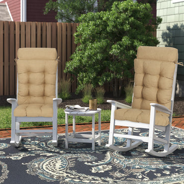 Tufted Outdoor High Back Rocking Chair Cushion Set of 2, Brown