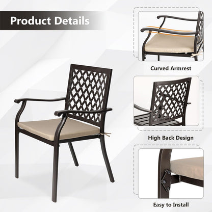 2-Piece Set Outdoor Patio Metal Dining Chairs with Seat Cushions