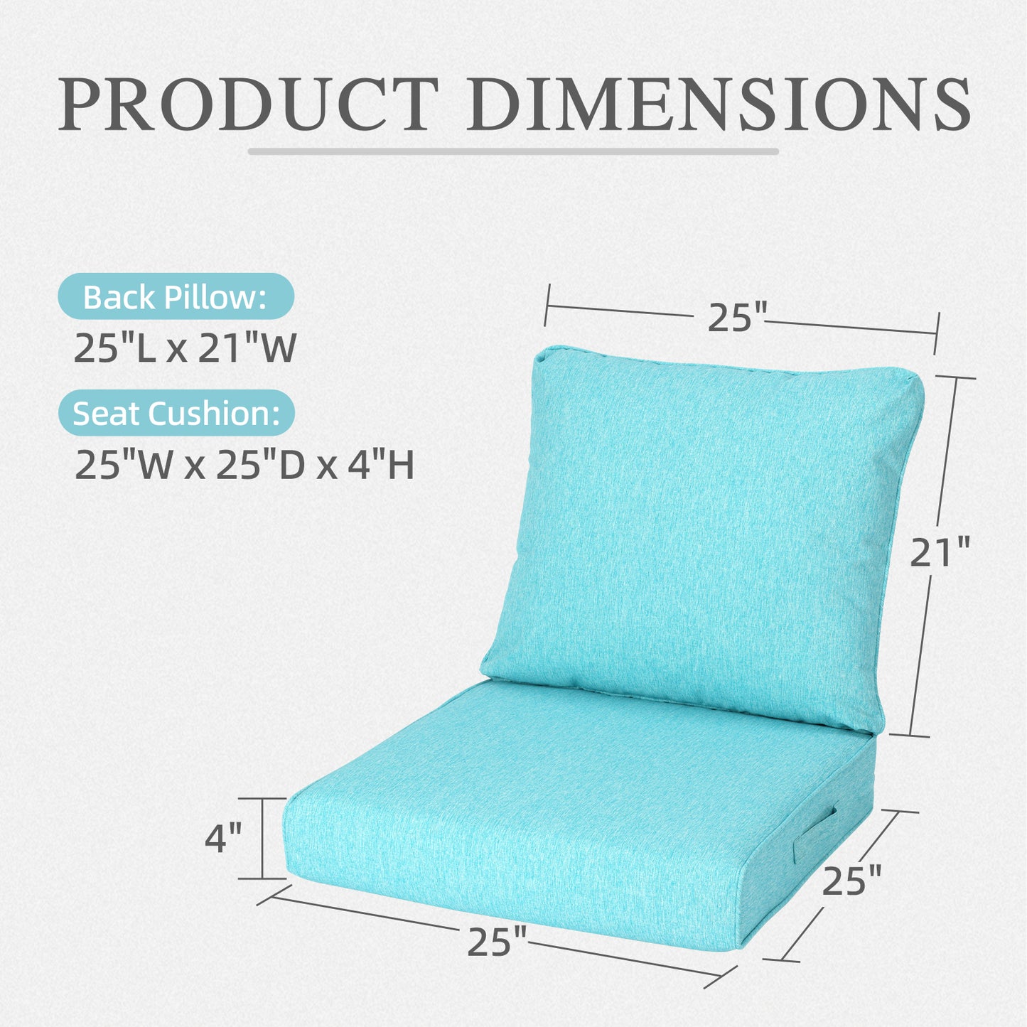 Outdoor Deep Seat Cushion Set, Waterproof Patio Chair Cushions, Aruba Blue