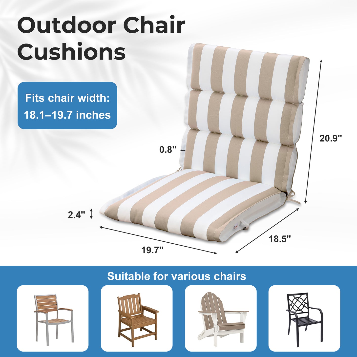 39x20x2.4 inch Outdoor Chair Cushions, Beige Stripe