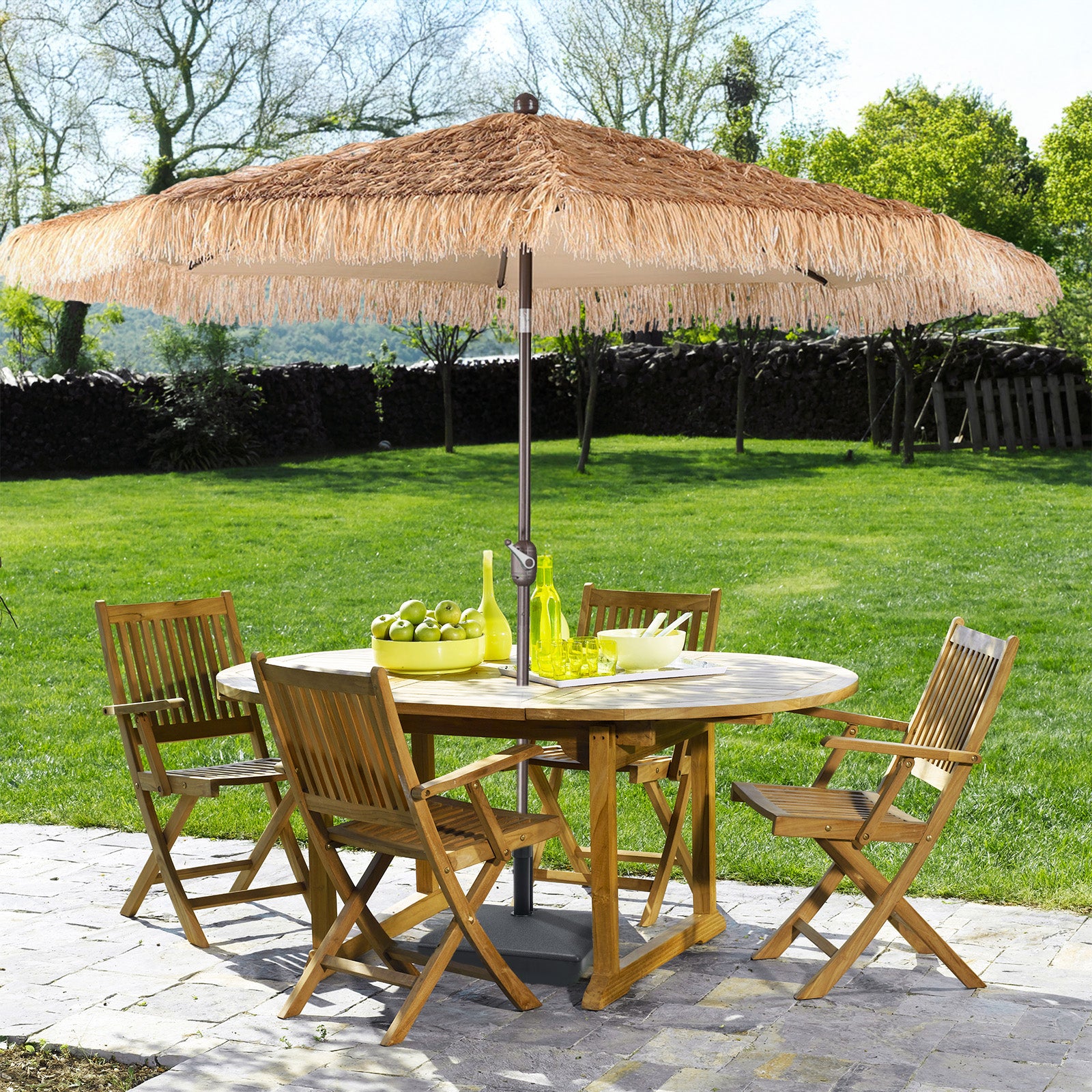 Aoodor 9 ft. Outdoor Thatched Market Umbrella