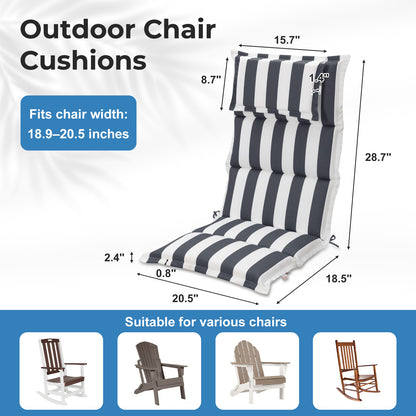 47x21x2.4 inch High Back Patio Chair Cushions with Headrest, Multi-Section, Grey Stripe