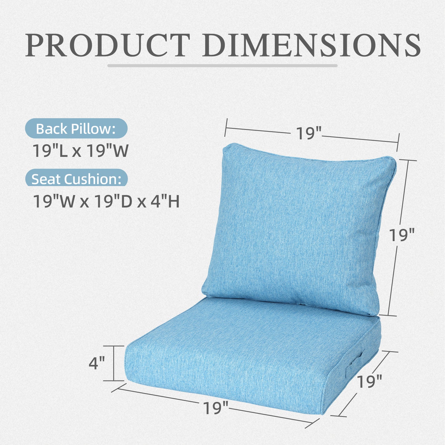 Outdoor Deep Seat Cushion Set, Waterproof Patio Chair Cushions, Lake Blue
