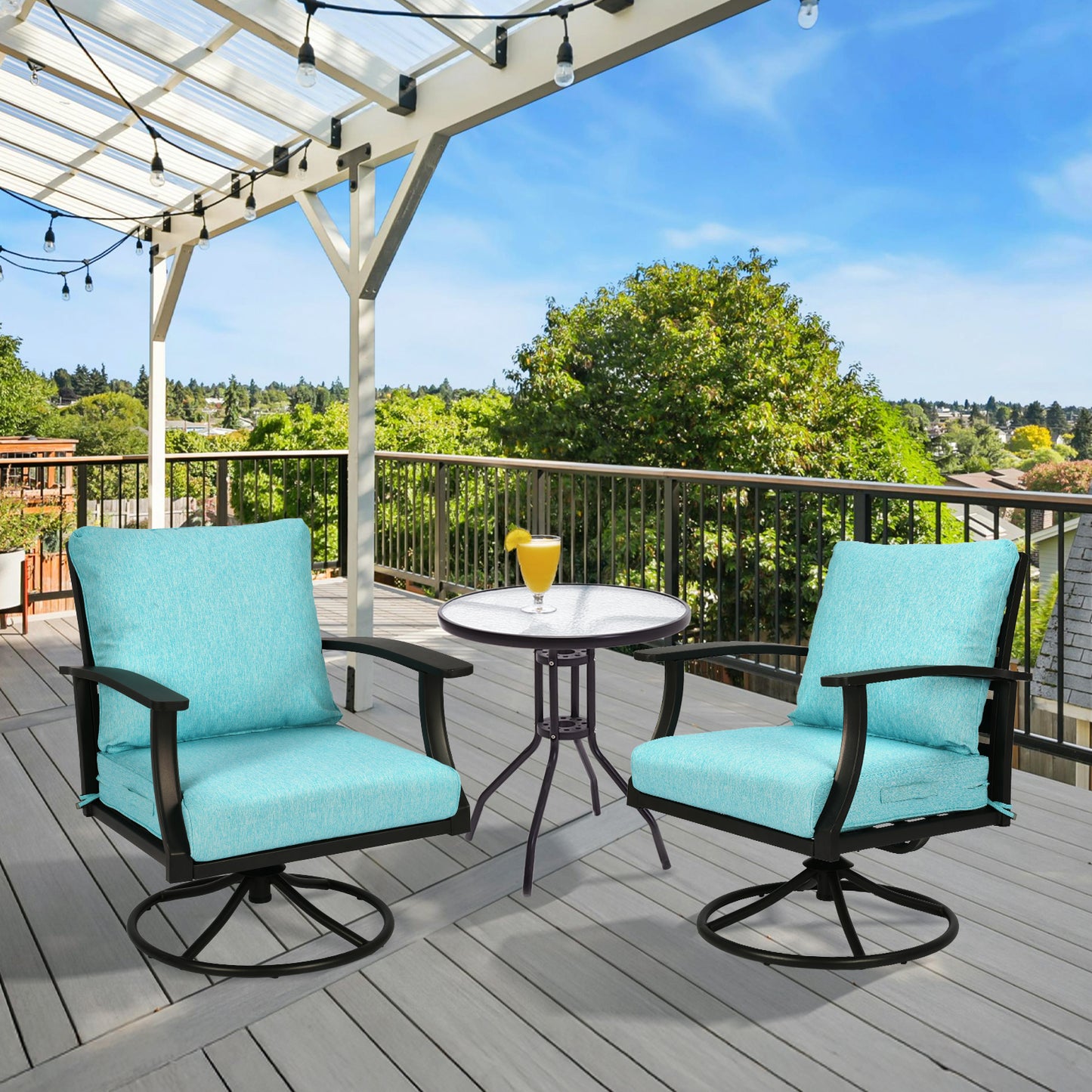 Waterproof Outdoor Deep Seat Cushion Set with Adjustable Straps & Removable Cover - Aruba Blue Aoodor 