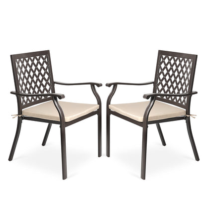 2-Piece Set Outdoor Patio Metal Dining Chairs with Seat Cushions