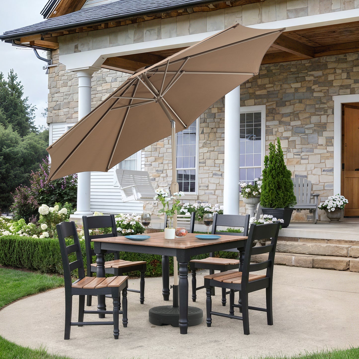 9 ft. Outdoor Patio Market Umbrella with 8 Sturdy Ribs, Push Button Tilt and Crank