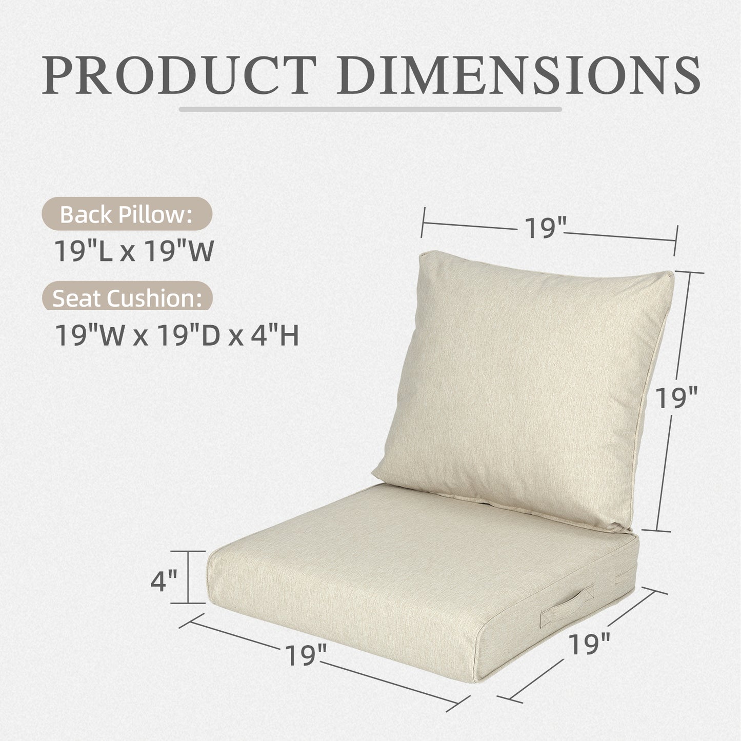 Outdoor Deep Seat Cushion Set, Waterproof Patio Chair Cushions, Beige
