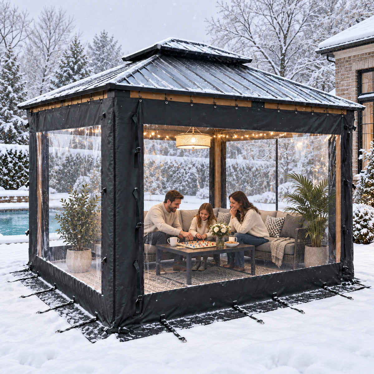 Aoodor Clear PVC Gazebo Curtains 10x10ft Outdoor Water-repellent Windproof