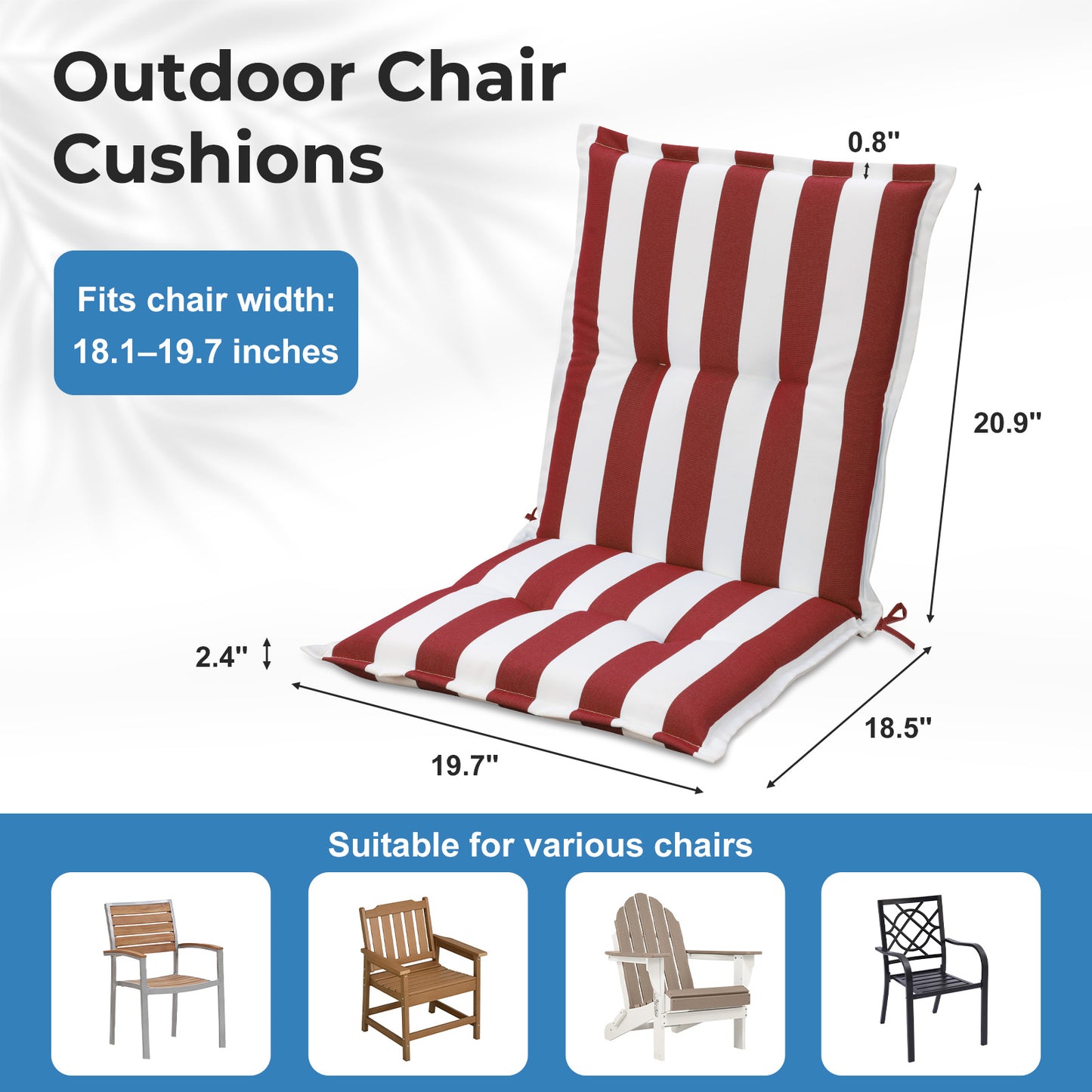 39x20x2.4 inch Outdoor Tufted Chair Cushions, Red Stripe
