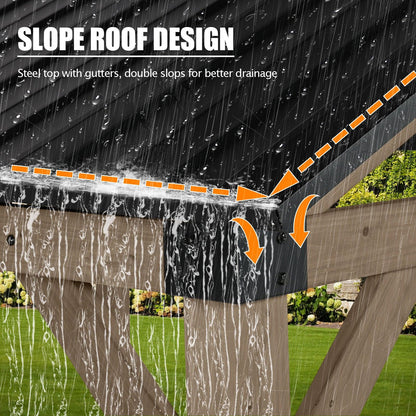 10'x12'/12'x14' Cedar Wood Hardtop Gazebo with Galvanized Steel Roof