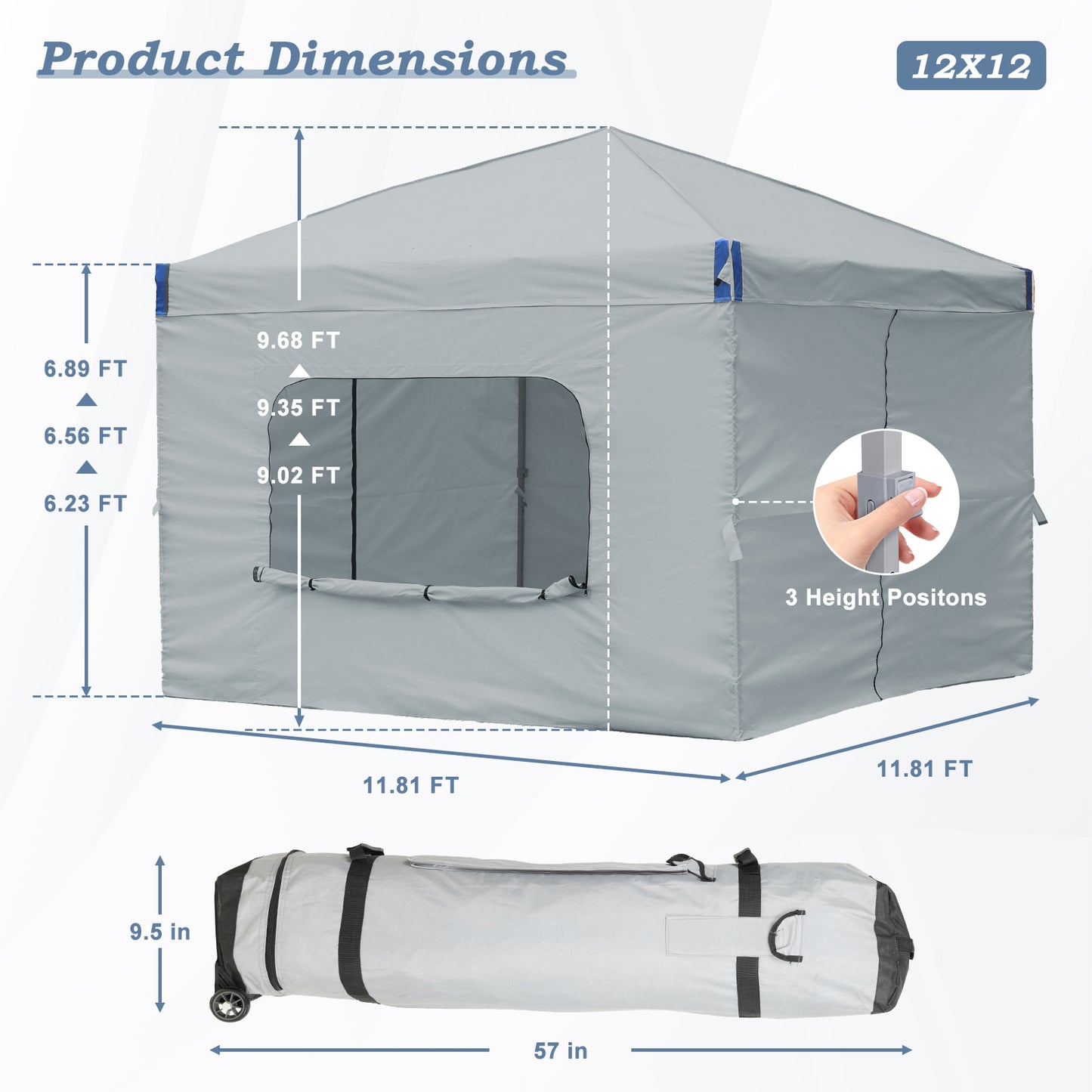 10x10/12x12 ft. Pop Up Canopy Tent with Curtain and Roller Bag