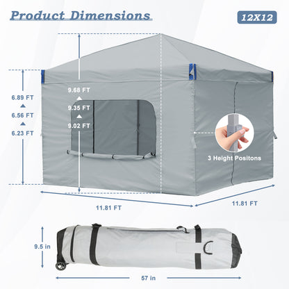 10x10/12x12 ft. Pop Up Canopy Tent with Curtain and Roller Bag