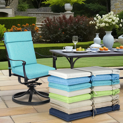 Outdoor High Back Dining Chair Cushion Set, Polyester Fabric, TPU Water Repellent Coating, Teal
