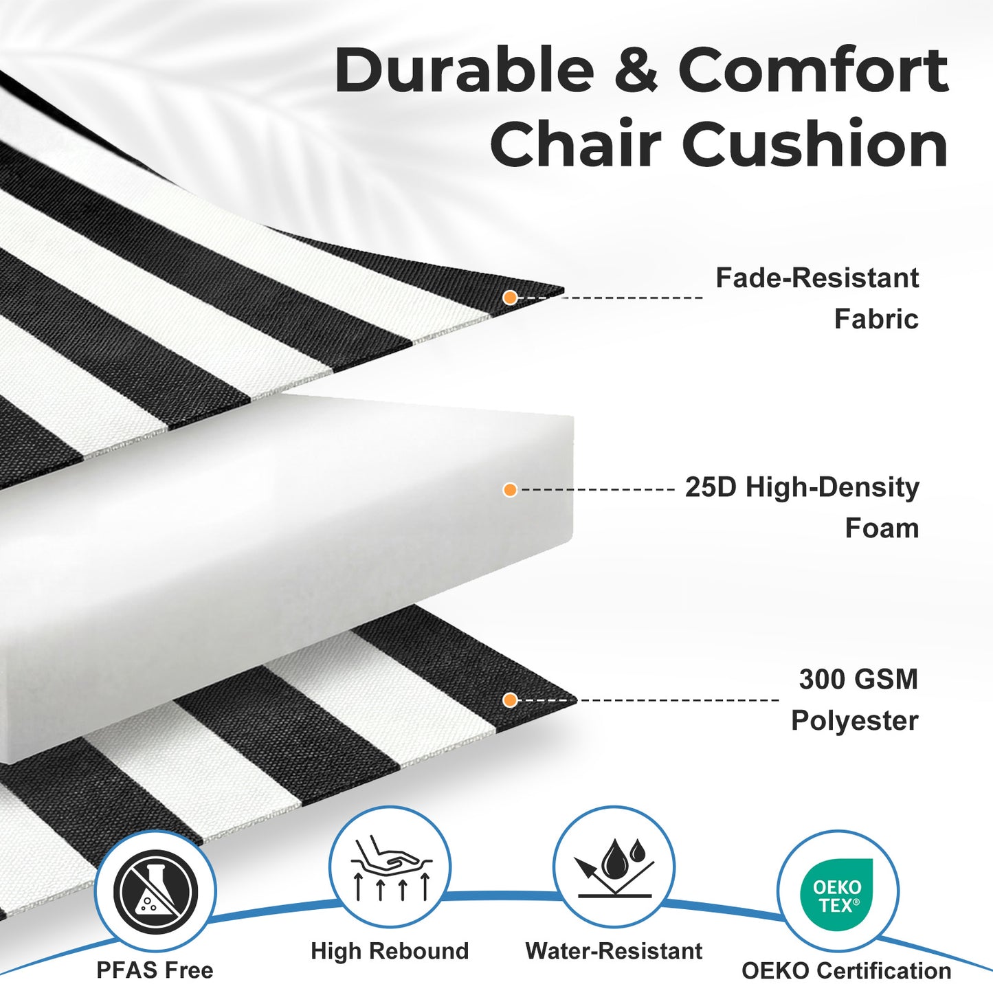 47x21x2.4 inch High Back Tufted Patio Chair Cushions, Black Stripe