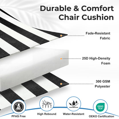 47x21x2.4 inch High Back Tufted Patio Chair Cushions, Black Stripe