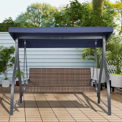 3-Seat Outdoor Rattan Patio Swing with Adjustable Canopy