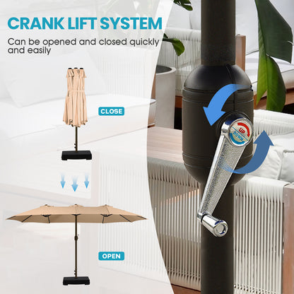 15 ft. Double Sided Patio Market Umbrella with Base Stand