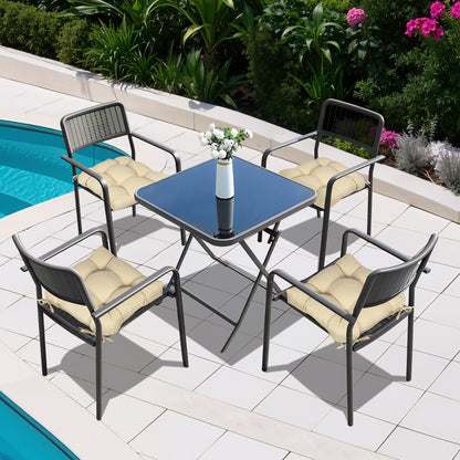 19x19x5 Inch Tufted Outdoor Chair Cushions, Water and Fade Resistant Polyester Dining Chair Pads with Ties - Khaki
