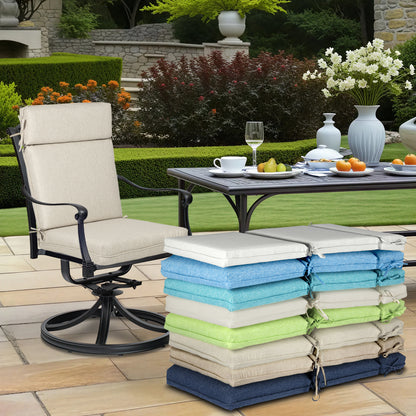 Outdoor High Back Dining Chair Cushion Set, Polyester Fabric, TPU Water Repellent Coating, Light Taupe