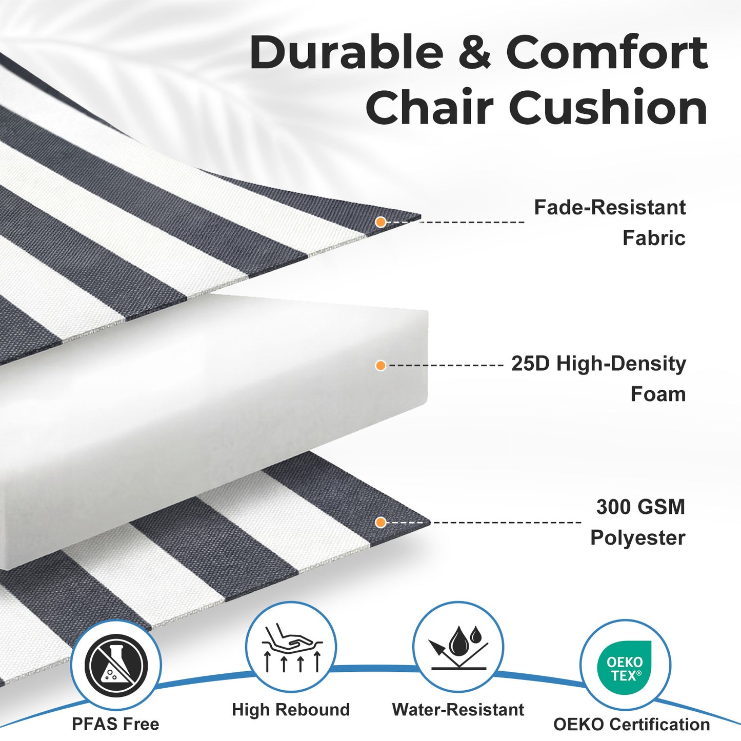 47x21x2.4 inch High Back Tufted Patio Chair Cushions, Grey Stripe