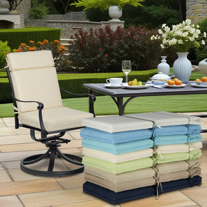Outdoor High Back Dining Chair Cushion Set, Polyester Fabric, TPU Water Repellent Coating, Ivory