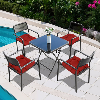 19x19x5 Inch Tufted Outdoor Chair Cushions, Water and Fade Resistant Polyester Dining Chair Pads with Ties - Red
