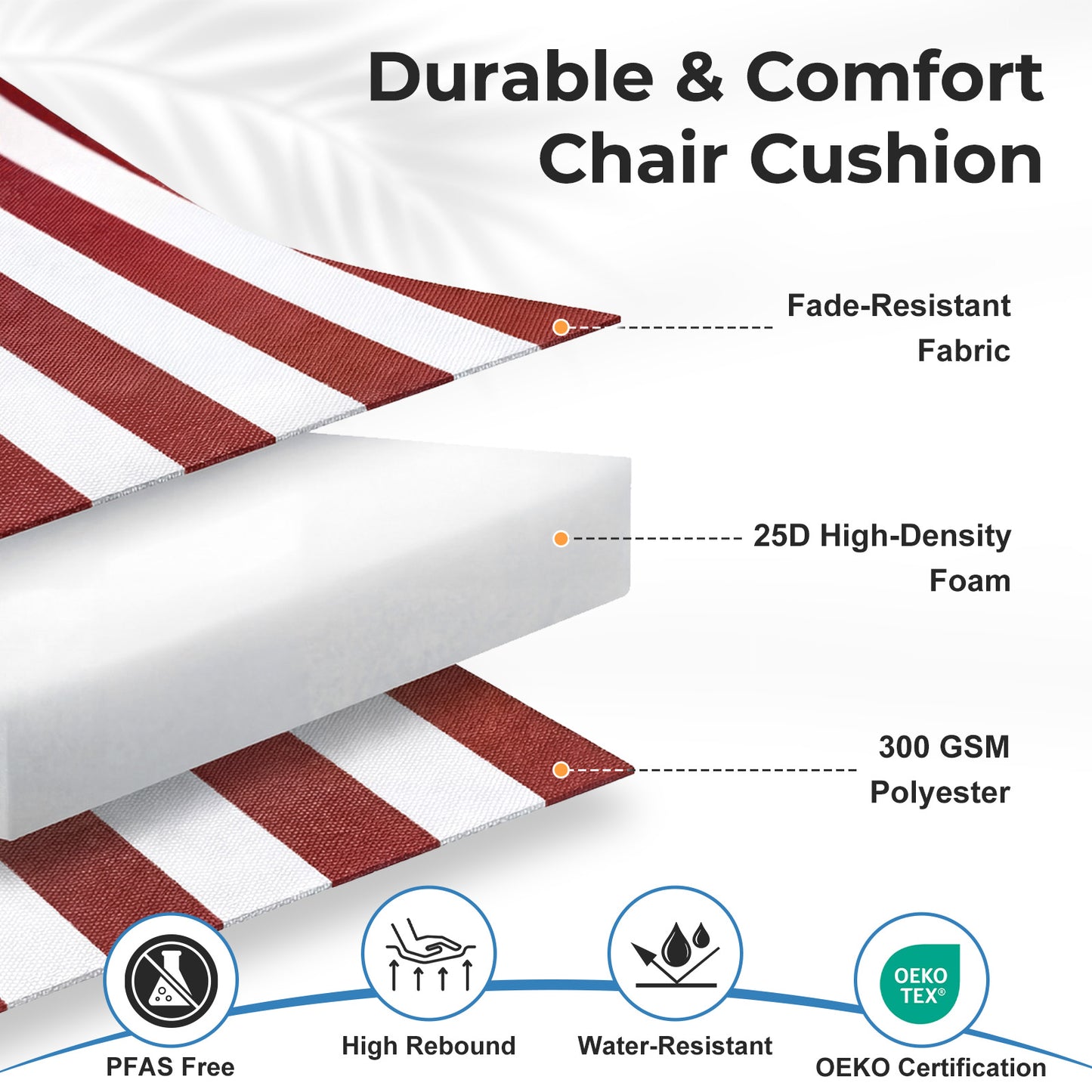 47x21x2.4 inch High Back Tufted Patio Chair Cushions, Red Stripe