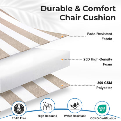 47x21x2.4 inch High Back Patio Chair Cushions with Headrest, Beige Stripe