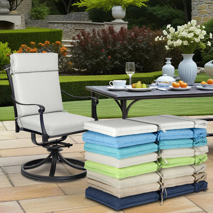 Outdoor High Back Dining Chair Cushion Set, Polyester Fabric, TPU Water Repellent Coating, Light Gray