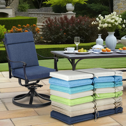 Outdoor High Back Dining Chair Cushion Set, Polyester Fabric, TPU Water Repellent Coating, Navy Blue
