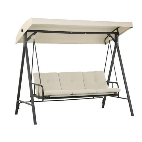 3-Person Outdoor Patio Swing Chair with Adjustable Canopy Furniture Aoodor