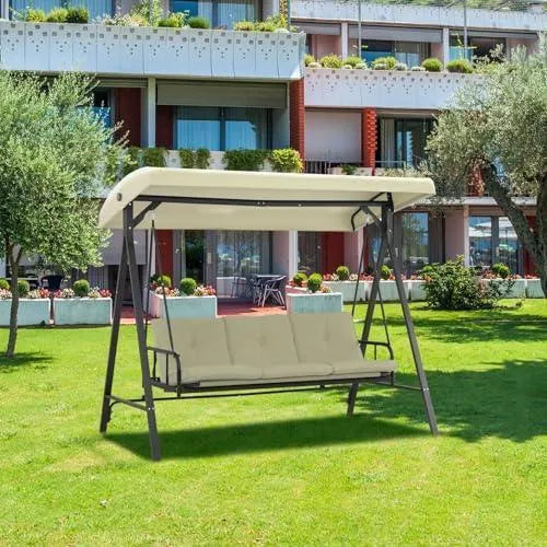 3-Person Outdoor Patio Swing Chair with Adjustable Canopy Furniture Aoodor