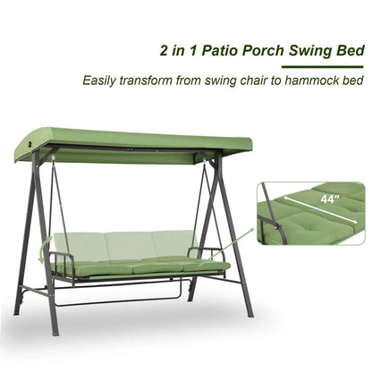 3-Person Outdoor Patio Swing Chair with Adjustable Canopy Furniture Aoodor