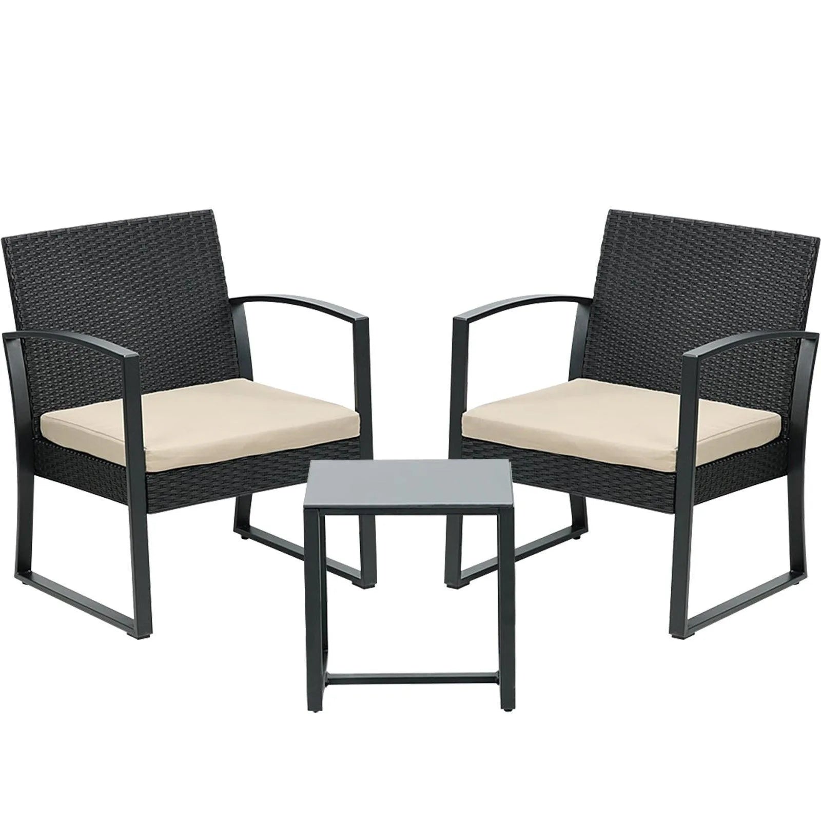 3-Piece Patio Furniture Set - Outdoor Rattan Wicker Chairs with Table, Sofa Set Including Cushions, Ideal for Conversations in Garden or Poolside Furniture Aoodor LLC   