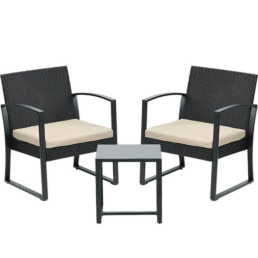 3-Piece Patio Furniture Set - Outdoor Rattan Wicker Chairs with Table, Sofa Set Including Cushions, Ideal for Conversations in Garden or Poolside Furniture Aoodor LLC   