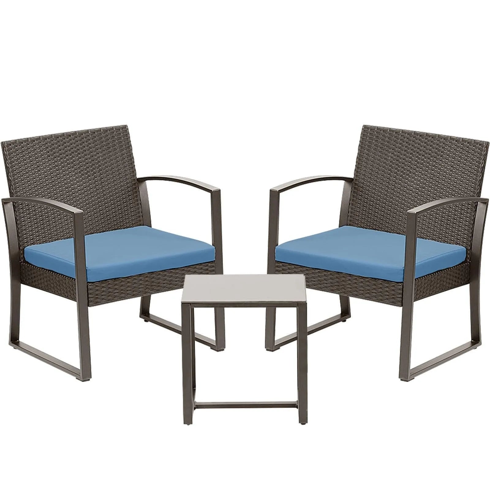 3-Piece Patio Furniture Set - Outdoor Rattan Wicker Chairs with Table, Sofa Set Including Cushions, Ideal for Conversations in Garden or Poolside Furniture Aoodor LLC   