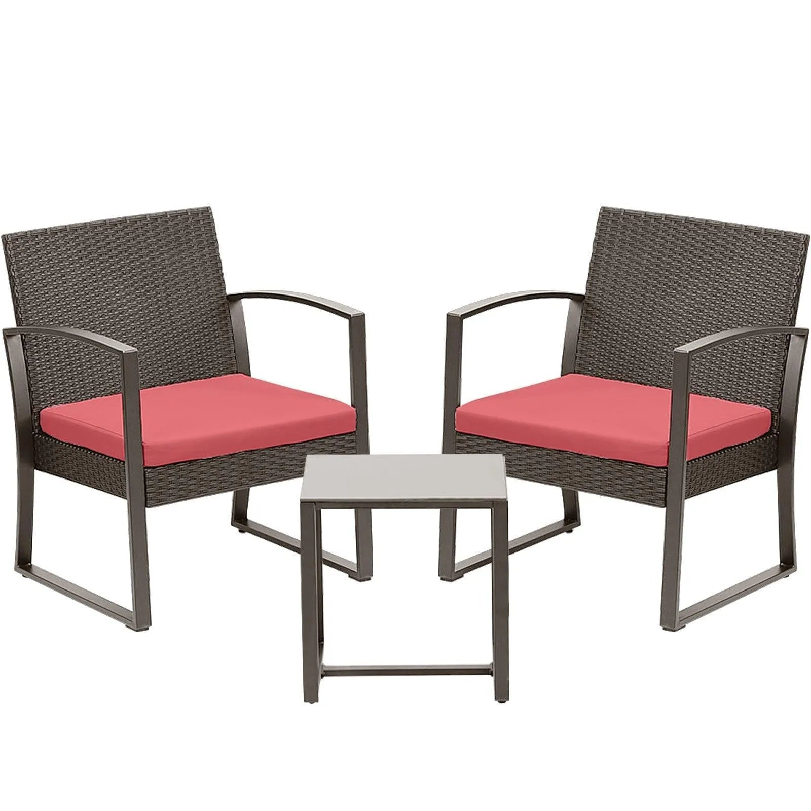 3-Piece Patio Furniture Set - Outdoor Rattan Wicker Chairs with Table, Sofa Set Including Cushions, Ideal for Conversations in Garden or Poolside Furniture Aoodor LLC   