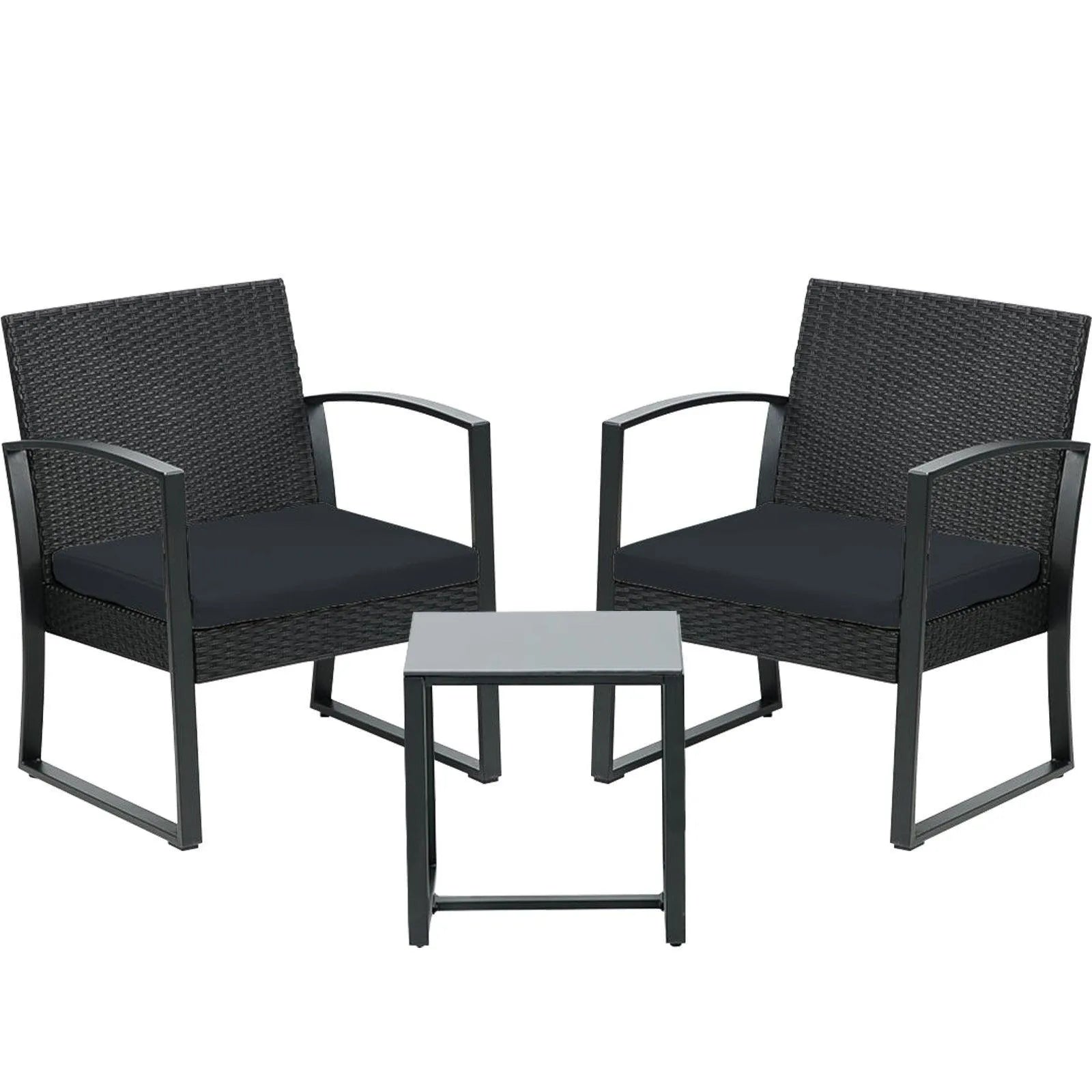 3-Piece Patio Furniture Set - Outdoor Rattan Wicker Chairs with Table, Sofa Set Including Cushions, Ideal for Conversations in Garden or Poolside Furniture Aoodor LLC   