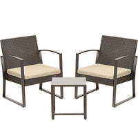 3-Piece Patio Furniture Set - Outdoor Rattan Wicker Chairs with Table, Sofa Set Including Cushions, Ideal for Conversations in Garden or Poolside Furniture Aoodor LLC   